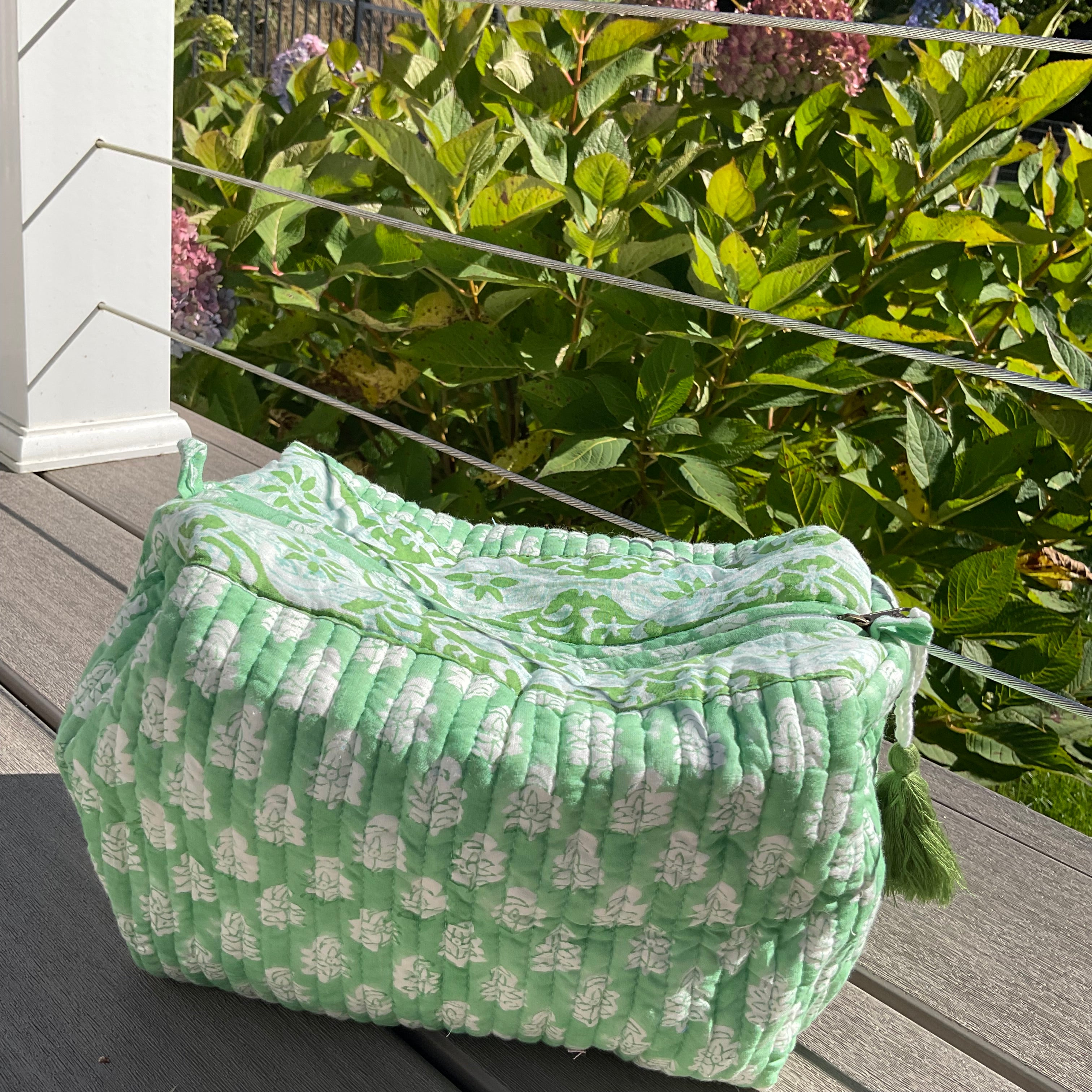 Cosmetic Bag- Green stamp pattern