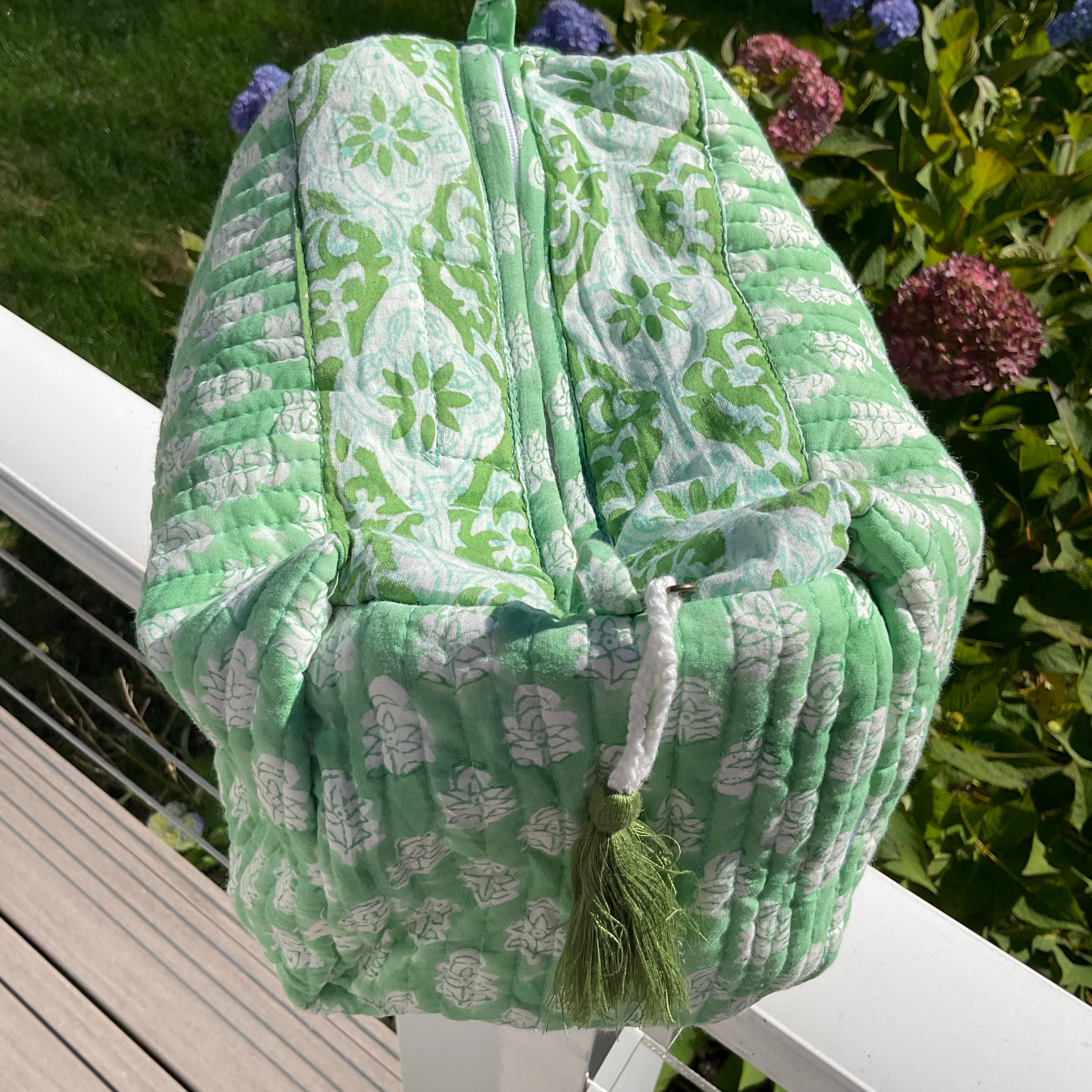 Cosmetic Bag- Green stamp pattern