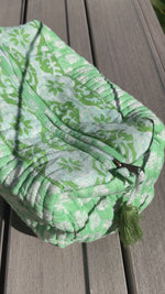 Load and play video in Gallery viewer, Cosmetic Bag- Green stamp pattern
