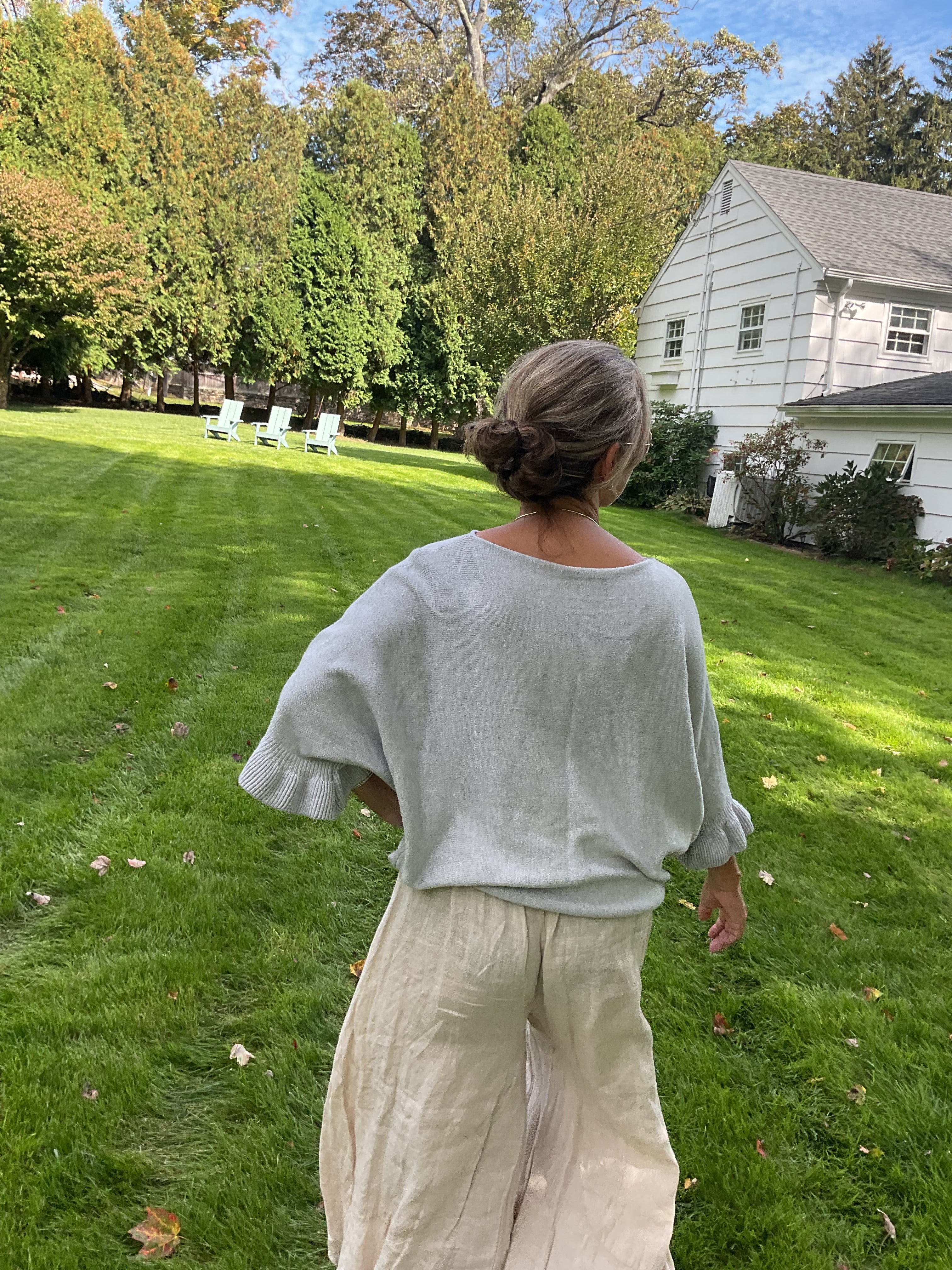 Ruffle Sleeve- Scoopneck  Sweater