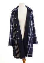 Load image into Gallery viewer, Navy &amp; Navy Plaid Water-Repellent, Reversible Trench Coat
