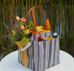 Load image into Gallery viewer, Blue and White Stripe Canvas grocery/ beach bag

