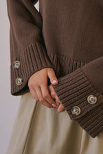 Load image into Gallery viewer, Button Cuff Cotton Blend Crew Neck Sweater
