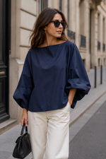 Load image into Gallery viewer, Loose blouse with balloon sleeves and boat neckline
