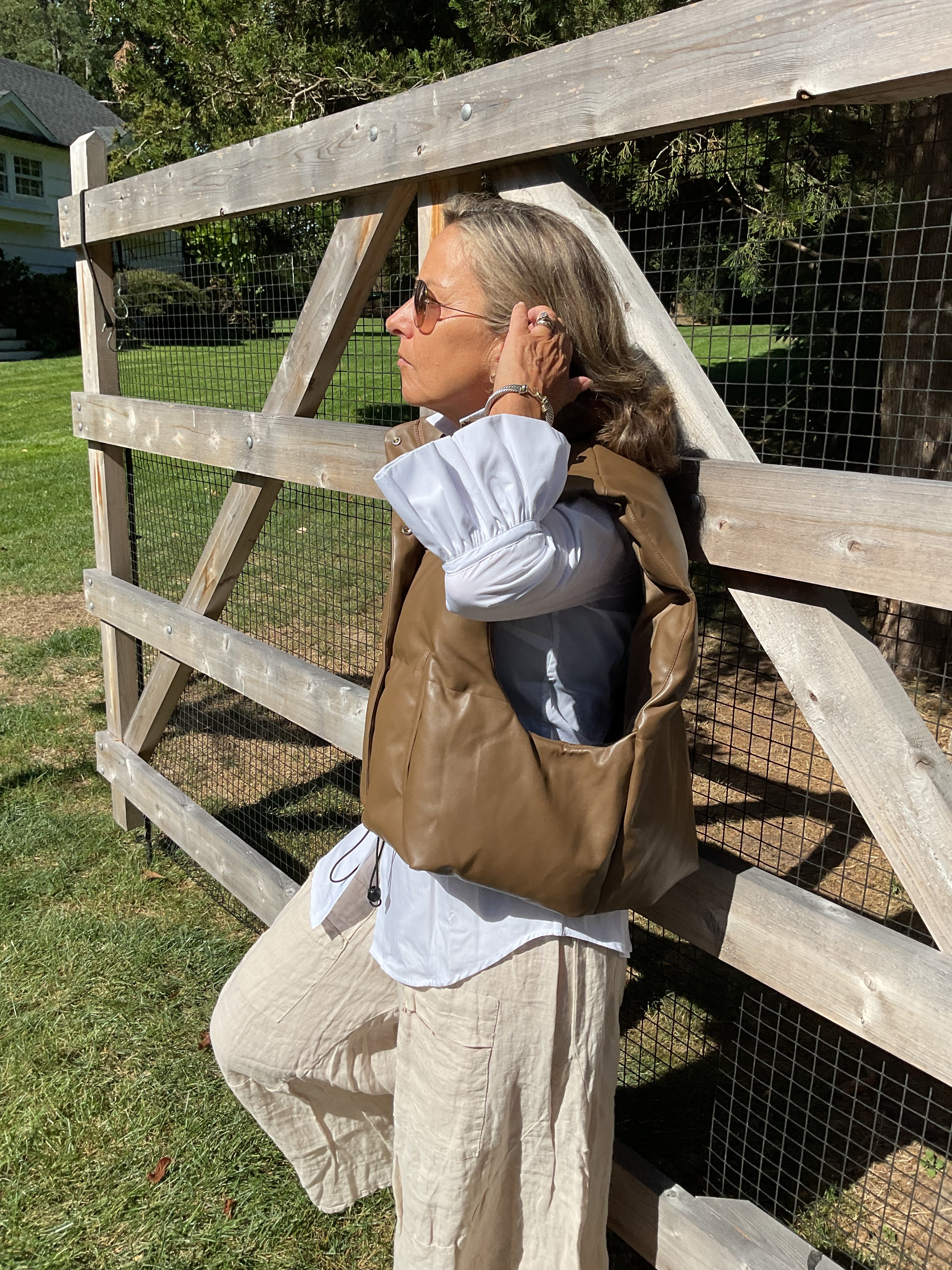 Faux Leather Short Puffy Vest