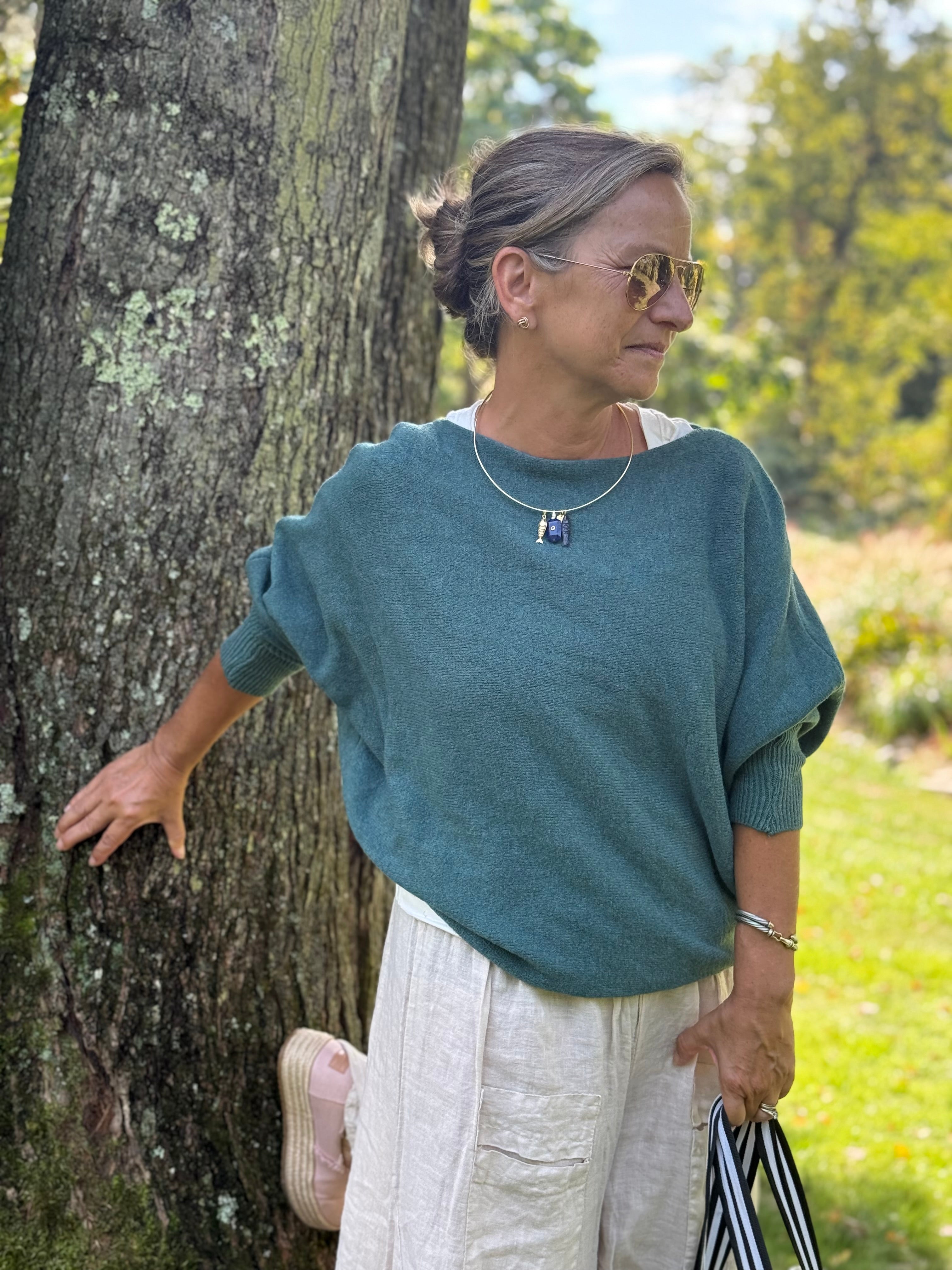 Bat Sleeve Sweater with scoop neck