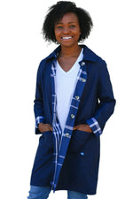 Load image into Gallery viewer, Navy &amp; Navy Plaid Water-Repellent, Reversible Trench Coat
