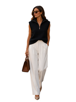 Load image into Gallery viewer, Sleeveless knit pullover with zip-up stand collar
