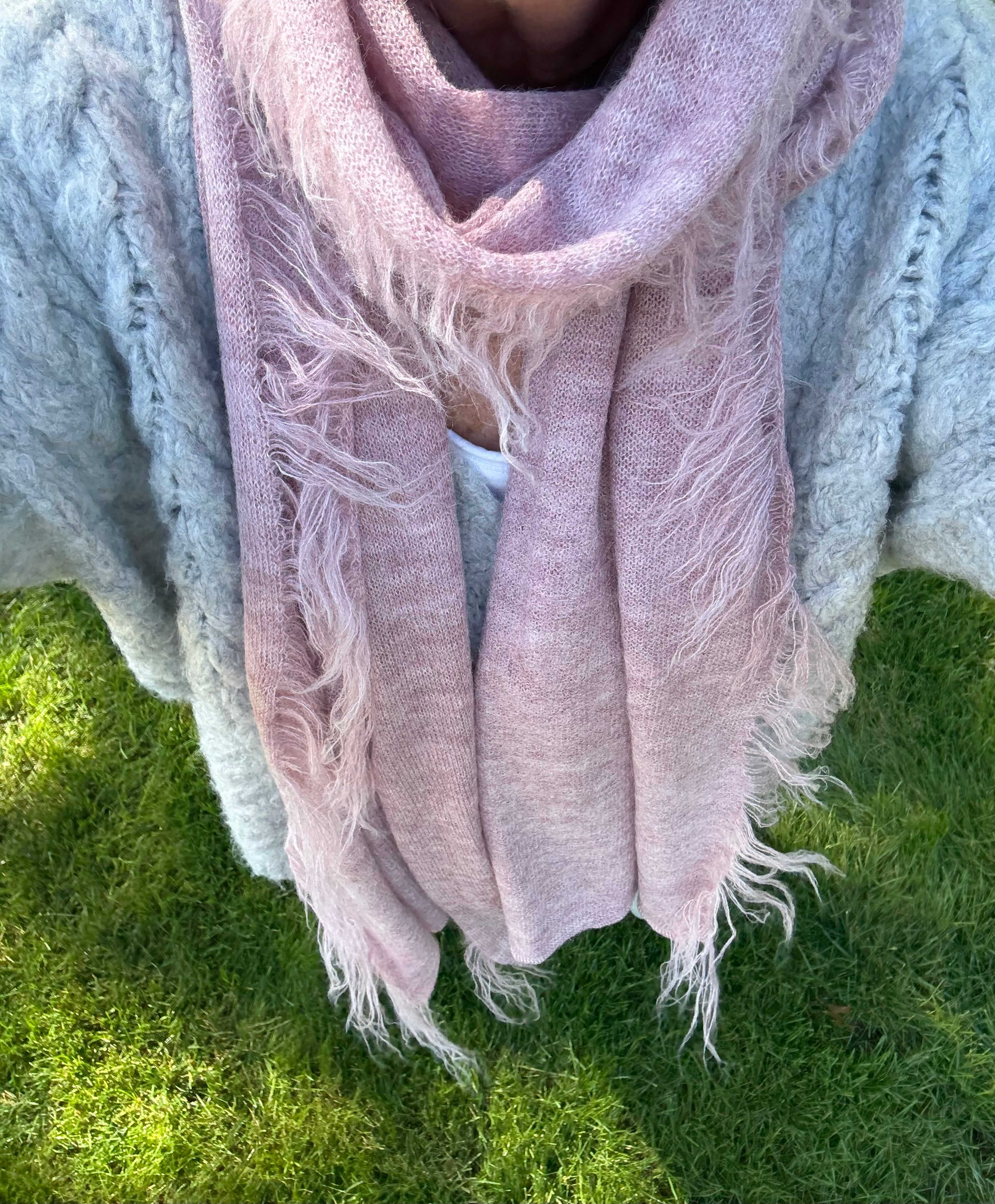 Alpaca Fringe Hand Knit Scarf