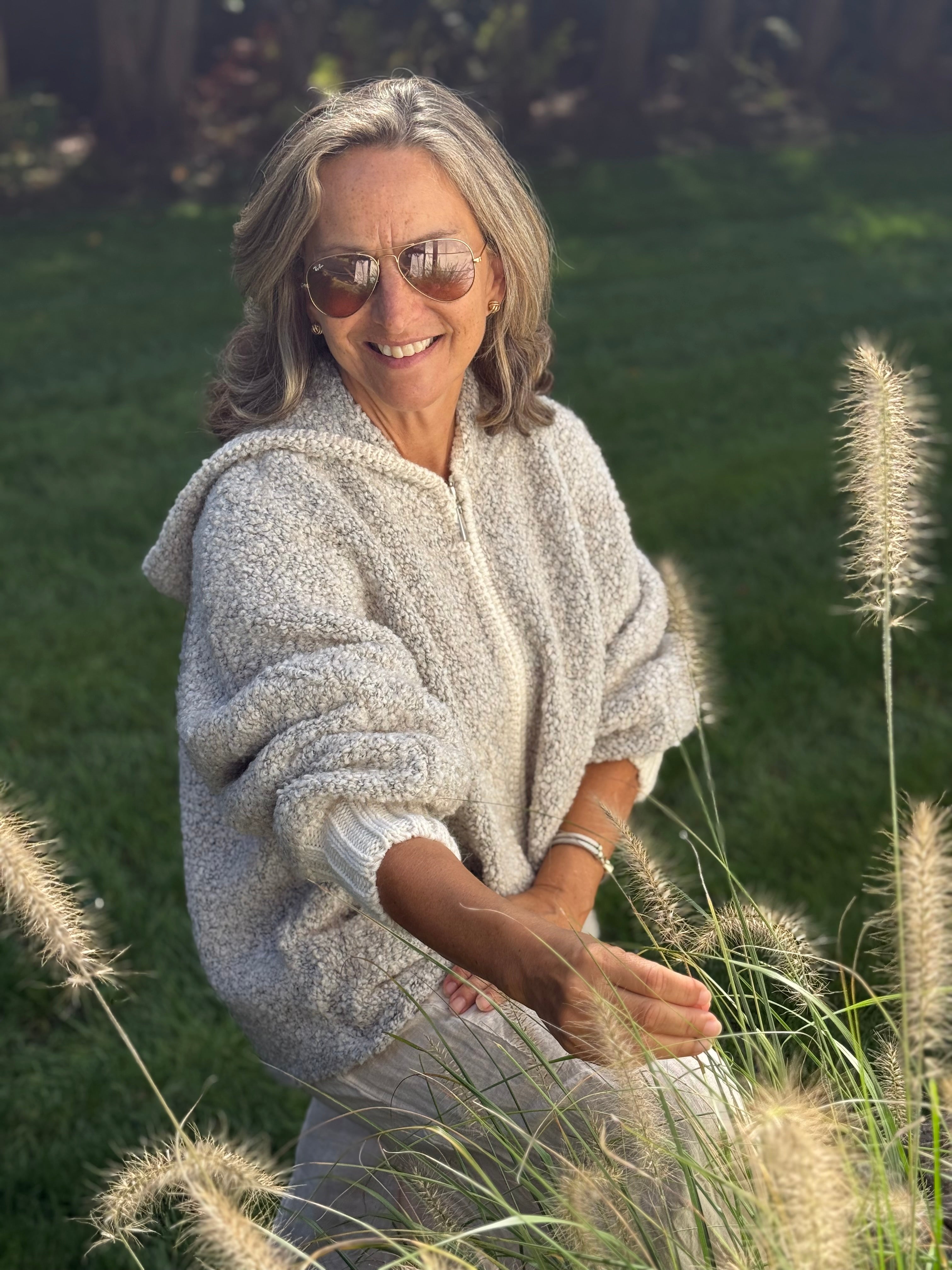 Boucle Zip Hoodie with ribbed trim