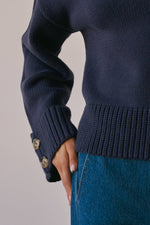 Load image into Gallery viewer, Button Cuff Cotton Blend Crew Neck Sweater
