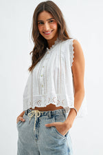 Load image into Gallery viewer, Eyelet Sleeveless Cotton Blouse

