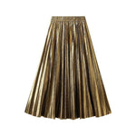 Load image into Gallery viewer, Metallic Pleated A-Line Skirt with Elastic Waist in Solid Color
