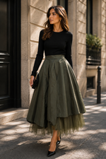 Load image into Gallery viewer, Asymmetric layered midi skirt
