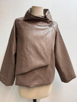 Load image into Gallery viewer, Women's faux leather jacket with asymmetrical stand-up collar
