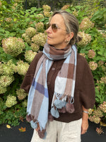 Load image into Gallery viewer, Checked Pom Pom Scarf

