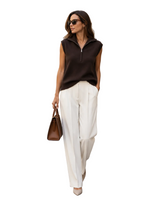 Load image into Gallery viewer, Sleeveless knit pullover with zip-up stand collar
