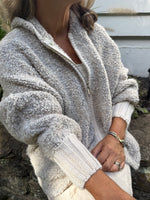 Load image into Gallery viewer, Boucle Zip Hoodie with ribbed trim
