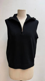 Load image into Gallery viewer, Sleeveless knit pullover with zip-up stand collar
