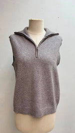 Load image into Gallery viewer, Sleeveless knit pullover with zip-up stand collar
