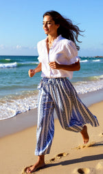 Load image into Gallery viewer, Evil Eye Striped Block Print Palazzo Pants – Resort Wear – Made in India
