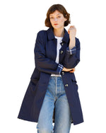 Load image into Gallery viewer, Navy &amp; Navy Plaid Water-Repellent, Reversible Trench Coat
