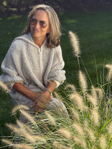 Boucle Zip Hoodie with ribbed trim