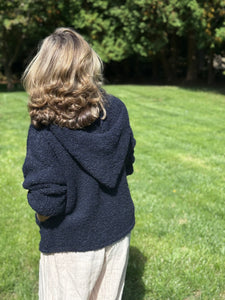 Boucle Zip Hoodie with ribbed trim