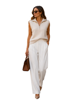 Load image into Gallery viewer, Sleeveless knit pullover with zip-up stand collar
