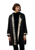 Load image into Gallery viewer, Black &amp; Plaid Water-Repellent, Reversible Trench Coat
