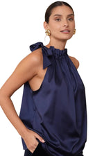 Load image into Gallery viewer, Satin Elisabeth top with bow at the collar

