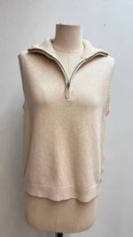 Load image into Gallery viewer, Sleeveless knit pullover with zip-up stand collar
