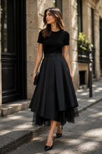 Load image into Gallery viewer, Asymmetric layered midi skirt
