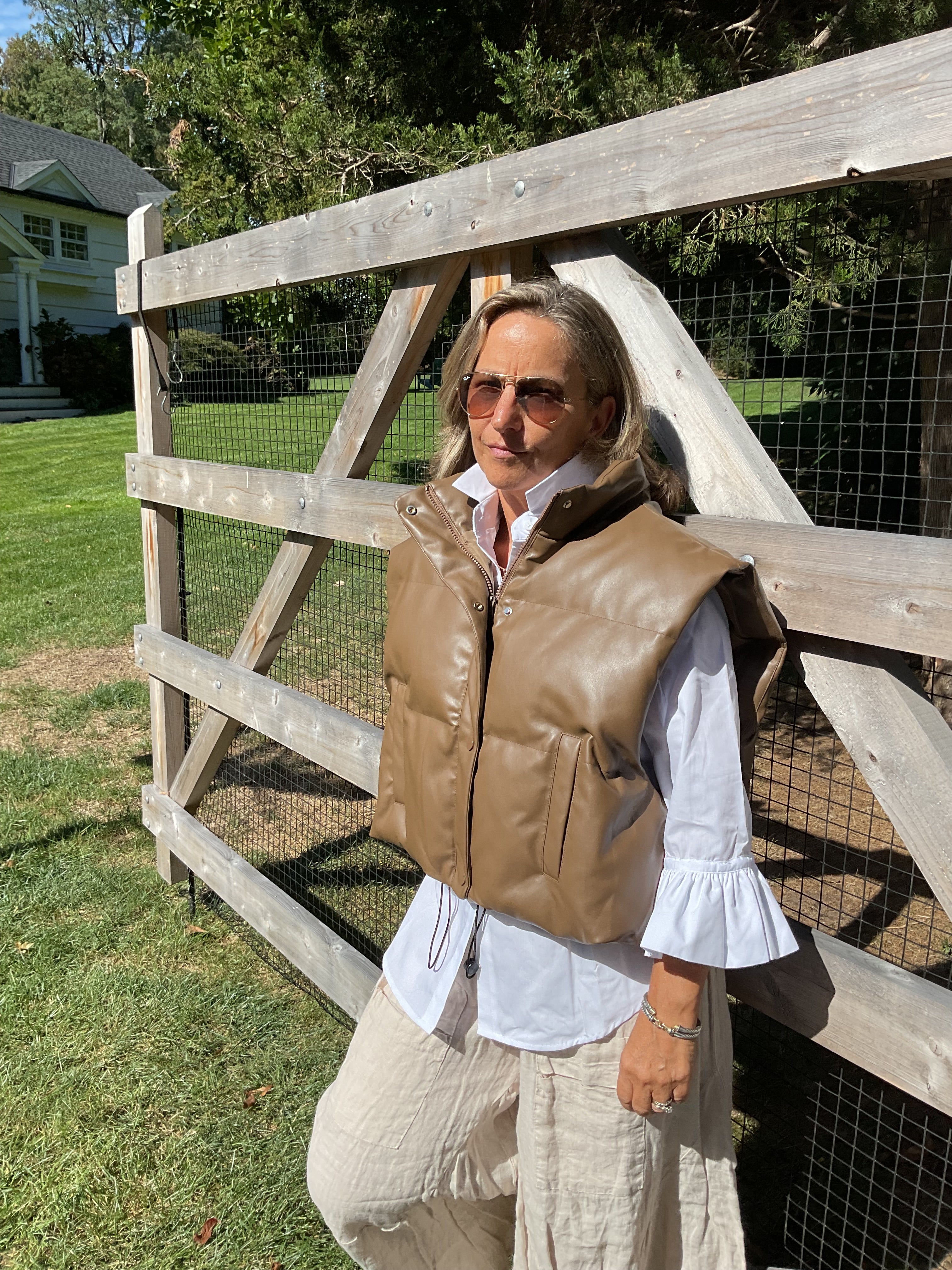Faux Leather Short Puffy Vest