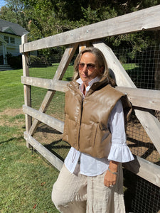 Faux Leather Short Puffy Vest