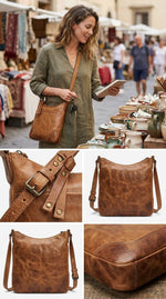 Load image into Gallery viewer, Tuzech Leather Swing Pack Zip Crossbody Bag With Big Pocket Gift for Women Full Grain Campus Bag Weekender Bag
