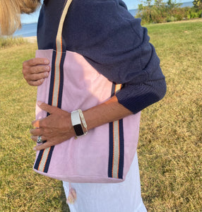 Suede Leather Bag with Stripes