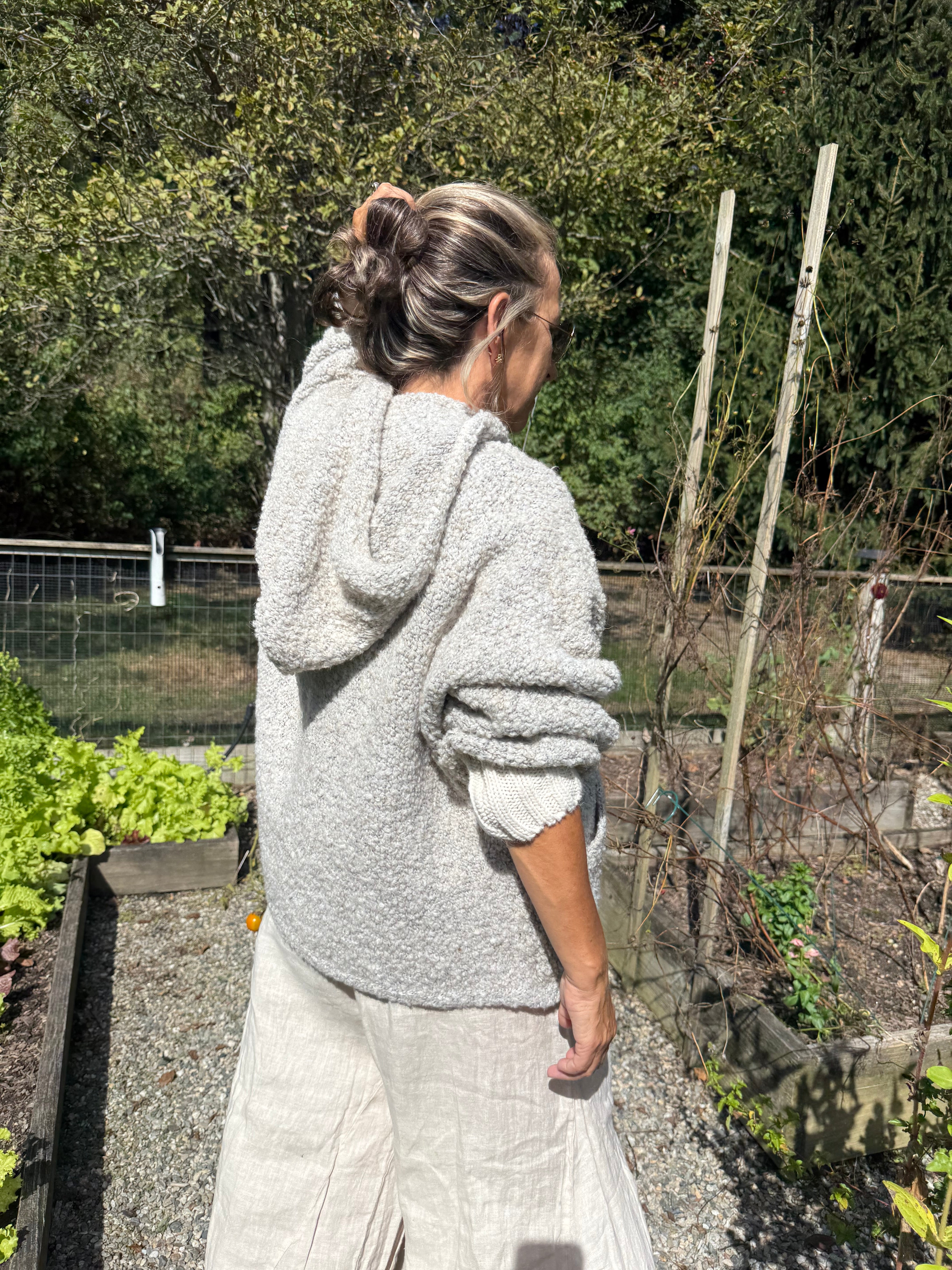 Boucle Zip Hoodie with ribbed trim