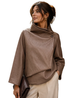 Load image into Gallery viewer, Women's faux leather jacket with asymmetrical stand-up collar
