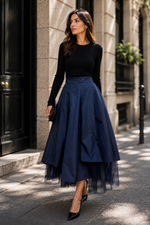 Load image into Gallery viewer, Asymmetric layered midi skirt
