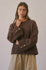 Load image into Gallery viewer, Button Cuff Cotton Blend Crew Neck Sweater

