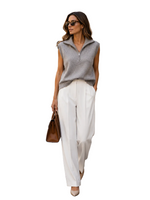 Load image into Gallery viewer, Sleeveless knit pullover with zip-up stand collar
