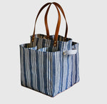 Load image into Gallery viewer, Blue and White Stripe Canvas grocery/ beach bag
