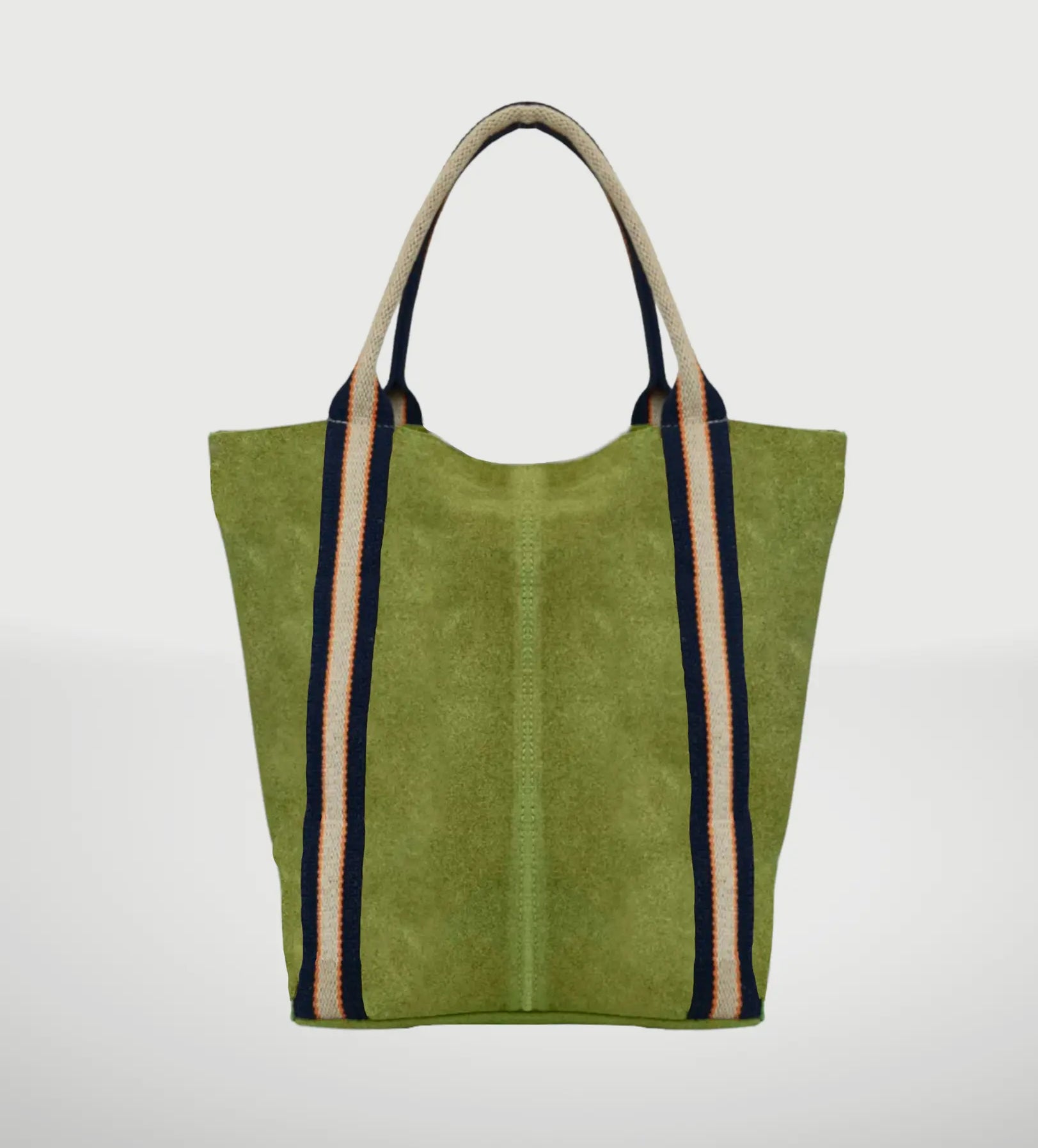 Suede Leather Bag with Stripes