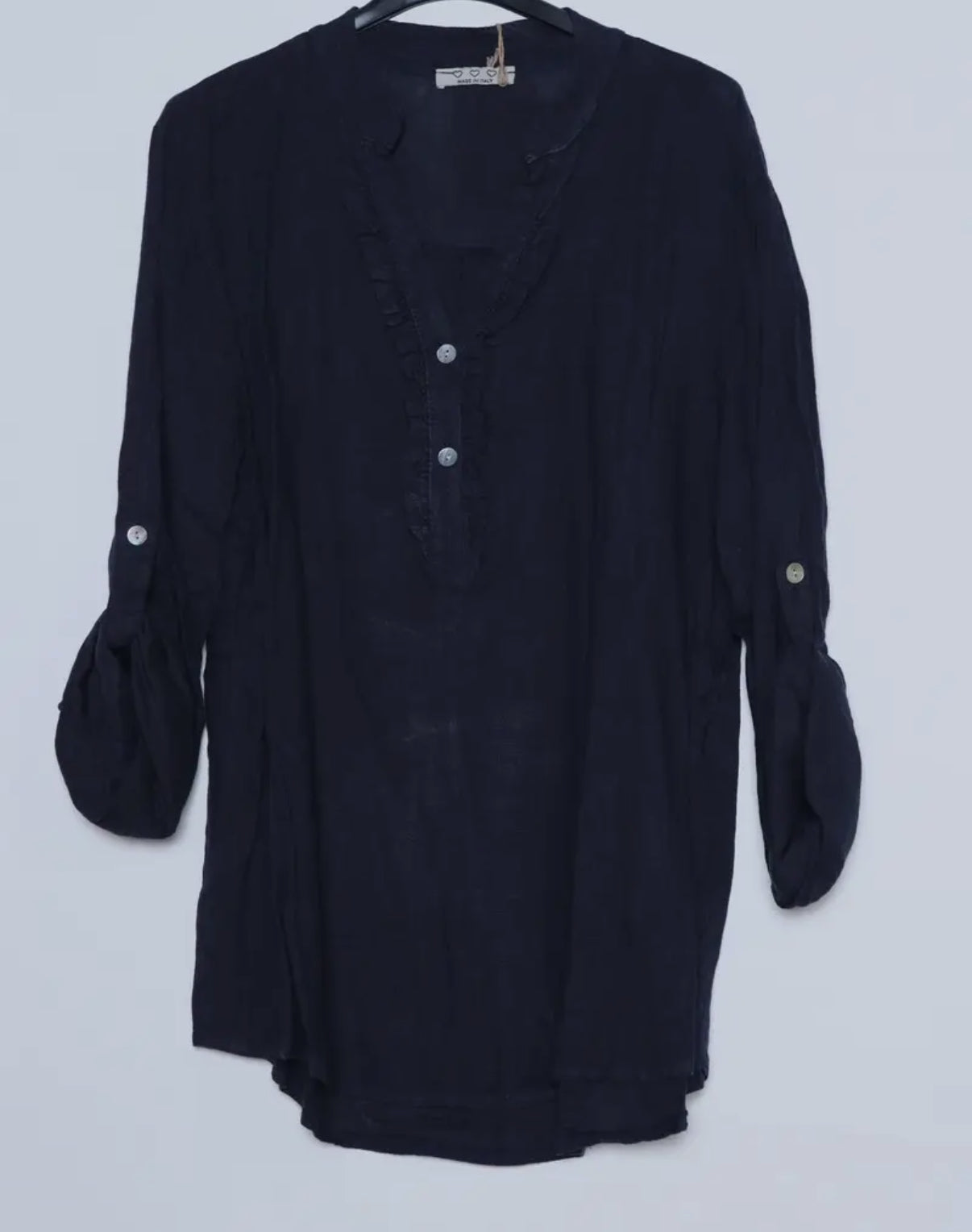 Verona Linen long sleeve ruffle shirt