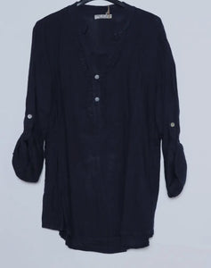 Verona Linen long sleeve ruffle shirt