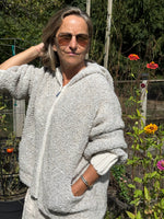 Load image into Gallery viewer, Boucle Zip Hoodie with ribbed trim
