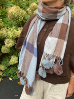 Load image into Gallery viewer, Checked Pom Pom Scarf
