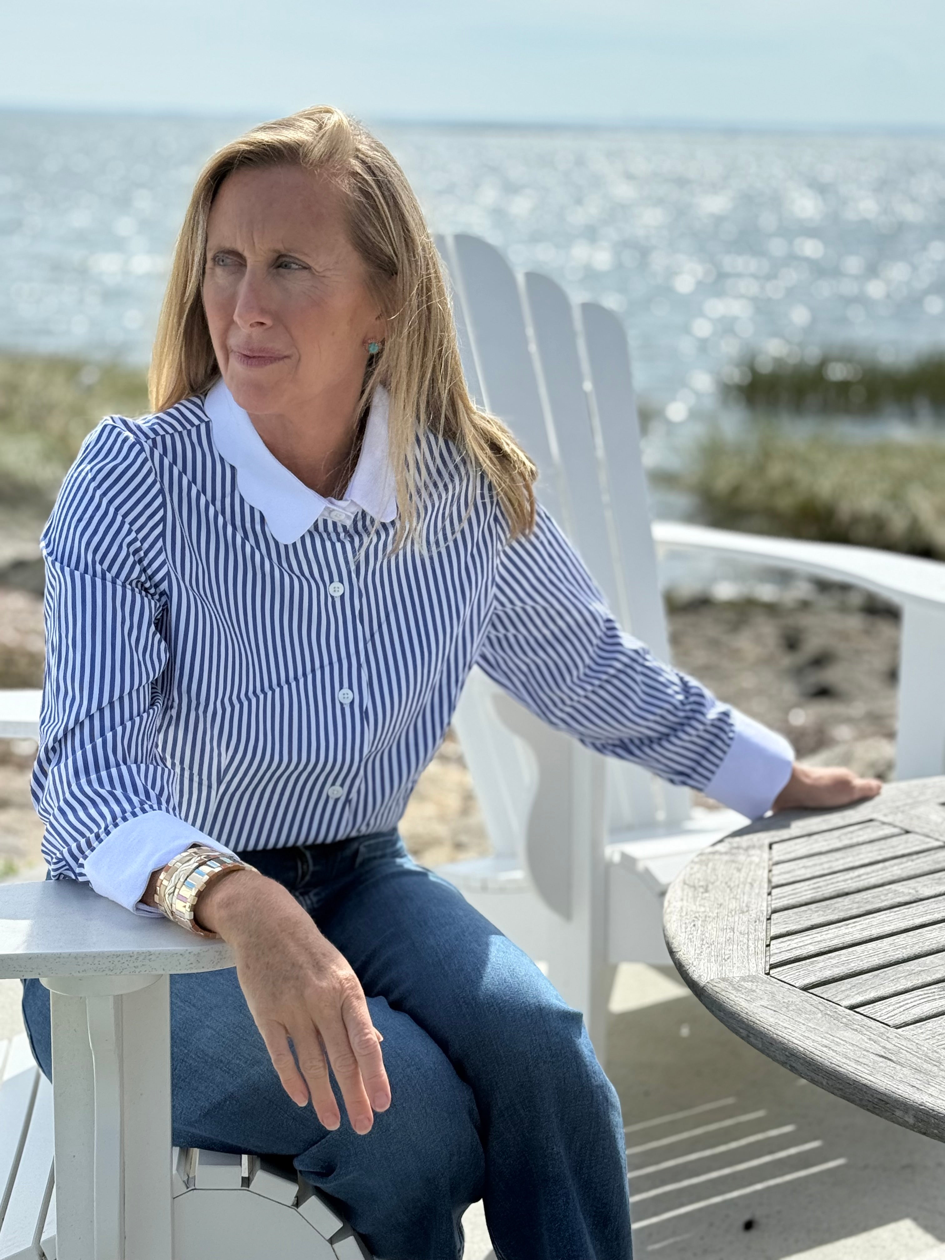 Pique All Day Pinstripe Blouse