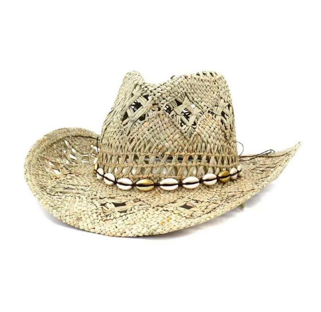 Wicker Cowboy Hat with Shells